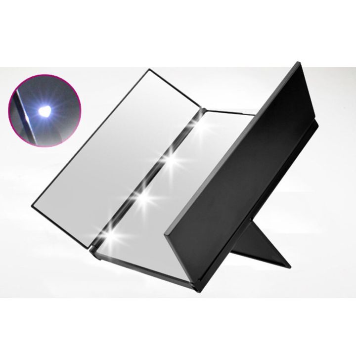 กระจกแต่งหน้าพับได้3ทบแบบพกพา8ลูกปัดแสงเอลอีดีอุปกรณ์ความงามท็อปส์ซูบูลด็อก