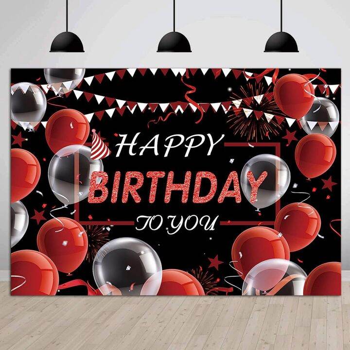 7x5ft Red and Black Happy Birthday Photography Backdrop Balloon ...