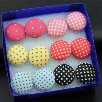 6 Pairs/LOT Lovely Polka Dots Cloth Button Round Stud Earrings For Girl Womens Jewelry Gift ME245 Headbands