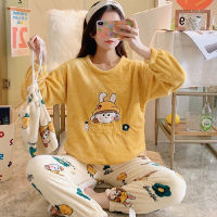 2021 Autumn Winter Warm Flannel Women Pyjamas Sets Coral Velvet Long Sleeve Cartoon Sleepwear Thin Flannel Pajamas Set