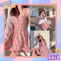 ?สินค้าขายดี? Tintinfashion ชุดเดรส เดรสสายเดี่ยวลายสก็อต สุดCute