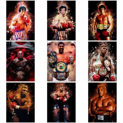 บทคัดย่อเพาะกายสร้างแรงบันดาลใจ Rocky Balboa มวยสีน้ำภาพวาดผ้าใบ Wall Art โปสเตอร์พิมพ์ภาพสำหรับตกแต่งบ้าน