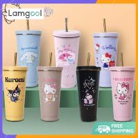 คลังสินค้าพร้อม750มล. Sanrio Cinnamoroll Kuromi แก้วแบบมีหลอดสแตนเลสถ้วยน้ำร้อนกาแฟน่ารักชานมไข่มุก OUA3571