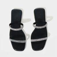 ﹍■ New Rhinestone Bright Diamond Slippers Crystal Hollow Flat Slide Ladies Open Toe Comfort Slip On Outdoor Beach Sandals