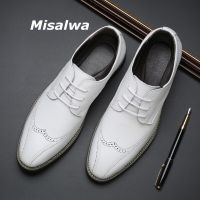 Misalwa White Brogue Men Casual Formal Shoes Dropshipping 37 to 48 Size Oxford PU Leather Dress Shoes Party Gentleman British