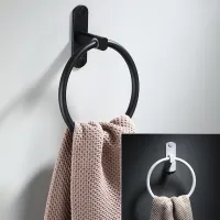 Matte Black Finish Stainless Steel Bathroom Towel Holder Wall-Mounted Round Towel Rings Towel Rack Bathroom Rack