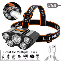 แบบพกพา Super Bright 5LED ไฟหน้าแบตเตอรี่ในตัว USB ชาร์จไฟทำงานกลางคืนตกปลาตั้งแคมป์ไฟหน้า