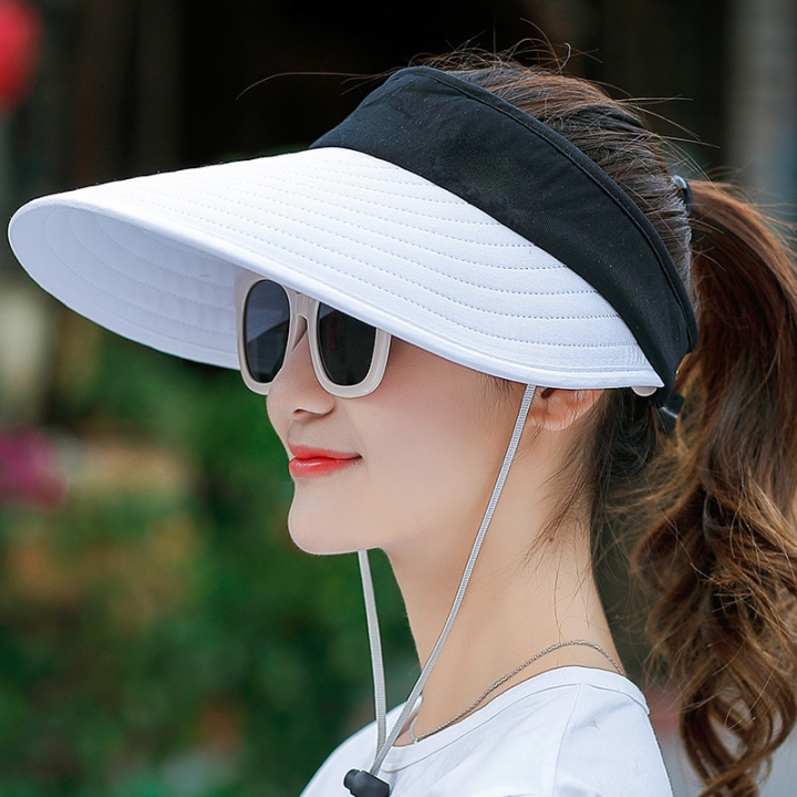 hot-women-summer-sun-visor-wide-brimmed-hat-beach-hat-adjustable-uv-protection-female-cap-packable