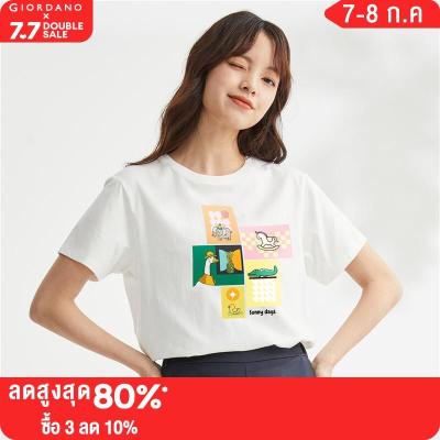 GIORDANO Women Geto2.Net Series T-Shirts Crewneck Short Sleeve Summer Tee 100% Cotton Fashion Print Casual Tshirts 99392232