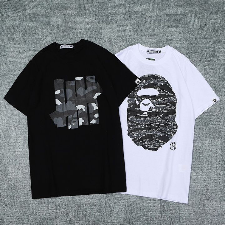 BAPE X UNDEFEATED Jungle camouflage print O-Neck White Black Short