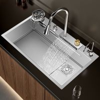 [COD] 304 large single-slot rainwater waterfall kitchen faucet stainless steel sink wash basin home