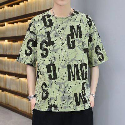 เสื้อยืดผู้ชายพิมพ์ลายแขนสั้นคอกลมลำลองหลวมใหญ่กว่าปกติเสื้อชายอเนกประสงค์สไตล์เกาหลี