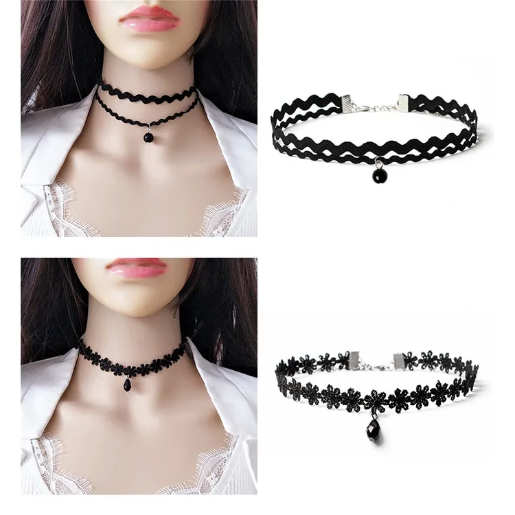 SHUNAICHI】Korean Fashion Velvet Choker Necklace for Women Vintage Sexy Lace  Necklace with Pendants Gothic Girl Neck Jewelry Accessories