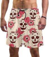 EGgpod Skull with Florals Novelty Pattern Mens Swim Trunks Mesh Lining Quick Dry Bathing Suits for Funny Beach Shorts Size L