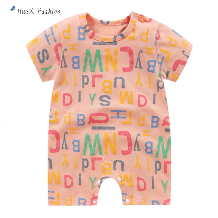 huax-ทารกผ้าฝ้ายพิมพ์ตัวอักษรทารกเด็กเดินเตาะแตะแขนสั้น-romper-สำหรับ0-24เดือน