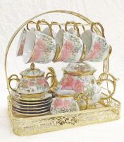 Turkish royal coffee tea set with 6 cups and saucers gold printed ceramic luxury teapot set