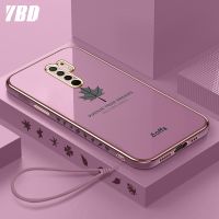 YBD เคสโทรศัพท์เคลือบขอบตรงสำหรับ Xiaomi Redmi Note 8 Pro,เคสป้องกันกล้องที่แม่นยำลายใบเมเปิ้ลพร้อมสายคล้องฟรี