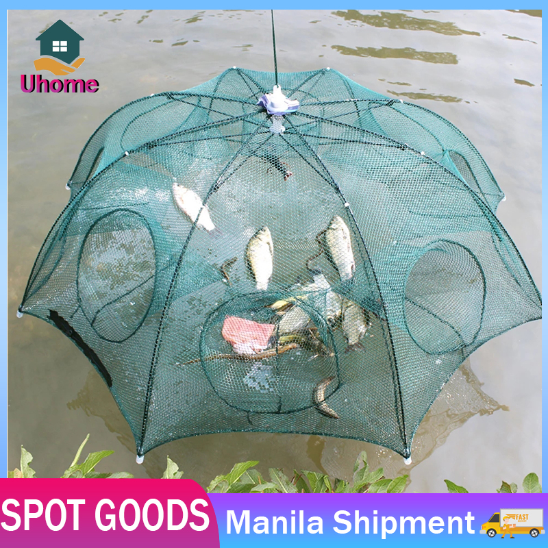 Portable Folded Fishing Net Fish Shrimp Minnow Crayfish Crab Baits Cast Mesh Tra 