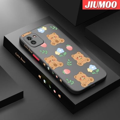 JIUMOO เคสปลอกสำหรับ Samsung A03 A04 A04s,M04 F04 A14 5G ลายการ์ตูนน่ารักหมีมีน้ำค้างแข็งโปร่งใสกันกระแทกเคสแข็งขอบด้านข้างแฟชั่นทรงสี่เหลี่ยมจัตุรัสซิลิโคนเคสโทรศัพท์คลุมทั้งหมดเคสป้องกันกล้อง