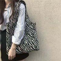 【Lanse store】Zebra Printed Canvas Bag Female Tote 2021 New Campus Student Korean Version Ins Large Capacity Multifunctional One Shoulder