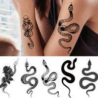 BC Snake Tattoo สติกเกอร์ Dark Tide Cool ดอกไม้แขนสีดำ Mamba Dead Man งู Skull Tattoo สติกเกอร์ผู้หญิง Cool Body Stickers