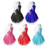 Kid Girls Sequins Diamonds Adorned Ballet Dance Dress Figure Ice Skating Roller Skating Dress Ballerina Modern Gymnastic Costume