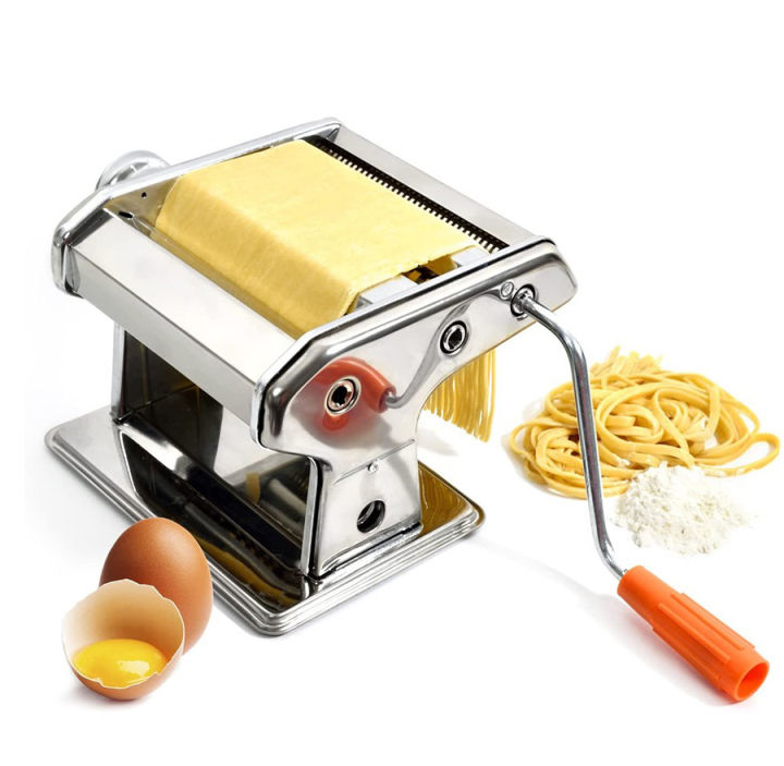 Pasta Maker Machine Stainless Steel Press Roller Cutter Manual Noodle Making for Spaghetti Lasagne Fettuccine, Size: (8.07 x 7.28 x 5.31), Silver