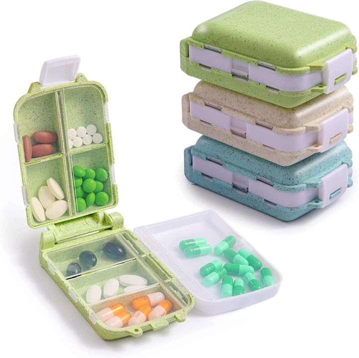 4 Pack Daily Pill Case Organizer, 8 Compartment Pill Box Drug