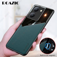 ROAZIC สำหรับ VIVO Y27 5G เคสโทรศัพท์ปกหนังในตัวรถเคสป้องกันจานแก้วโลหะ