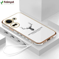 [ฟรีสายคล้อง] สำหรับ Tecno Camon 20 Tecno Camon 20 Pro Cell เคสโทรศัพท์การ์ตูน ELK Deer ที่ใช้ตกแต่งภายนอกรูปกวางเรนเดียร์ขอบสี่เหลี่ยมชุบเคสโทรศัพท์เคสโทรศัพท์นิ่มชุบหรูหรา