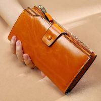 Vintage Luxury Women Wallets Genuine Leather Long Zipper Clutch Purse Large Capacity Card Wallet Solid color Wallet Bag