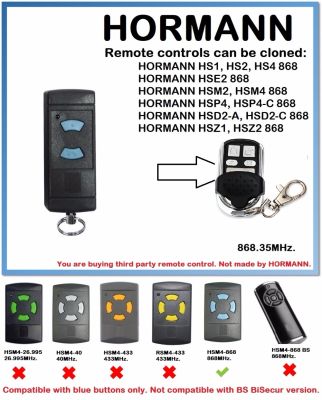 ◄☁۞ Hormann HSE2-868 HSE4-868 Cloning Remote Control Replacement 868 MHz Fob New