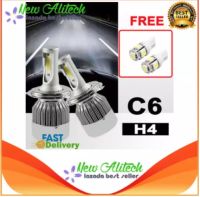 New Alitech ไฟหน้า Led ขั้ว H4 Cob 36w C6 แสงสีขาว SUPER BRIGHT 6000 K แถมฟรี ไฟหรี่ มูลค่า 250 บาท 1 คู่