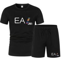 Conjunto de ropa deportiva de marca para hombre, chándal de rayas, traje de sudor informal, camiseta de secado rápido y pantalones cortos de verano