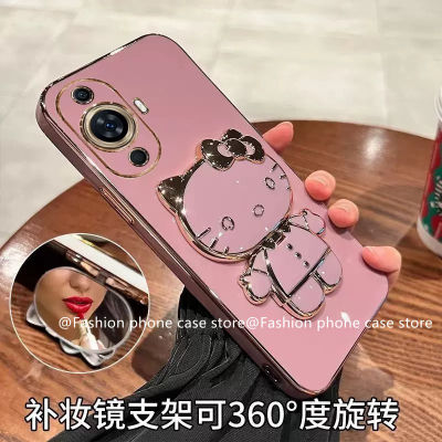 เคสโทรศัพท์ Huawei Nova11 Pro Nova Y71 Y91 11i เคส Phone Case น่ารักการ์ตูน Hello-Kitty เคสชุบลูกอมพร้อมกระจกแต่งหน้าแบบพกพาที่วางโทรศัพท์กรอบนุ่ม2023