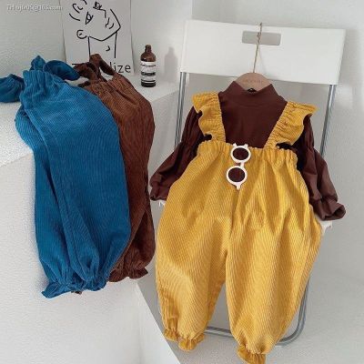 Baby girl with autumn fashionable suit the new during spring and 2023 han edition hubble-bubble sleeve render unlined upper garment of suspenders two-piece outfit