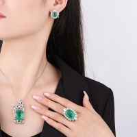 【lz】✸▲✸  Mosaico Pedra Principal Pendant Set senhoras Fine Jewelry Simulação Retro Esmeralda Leopardo Luxo Europeu e Americano