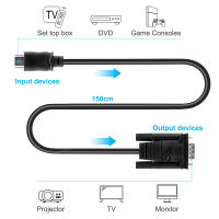 สายเคเบิลอะแดปเตอร์ตัวแปลงวิดีโอ HDMI เป็น VGA ตัวผู้1.5ม. สำหรับ PC DVD 1080P HDTV