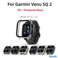 BLUESN เคสป้องกัน9ชม. + Casing PC สำหรับ Garmin Venu SQ 2,กระจกเทมเปอร์ป้องกันนาฬิกาสำหรับ Garmin Sq 2 SQ2อุปกรณ์ฝาครอบป้องกันดนตรี