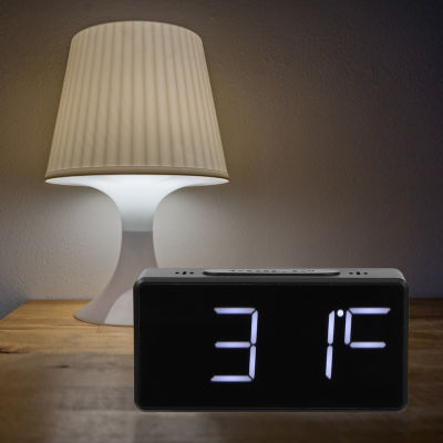 LED มินินาฬิกาตั้งโต๊ะอุณหภูมิปลุกดิจิตอลเลื่อนแสดงเวลาตกแต่งเดสก์ทอปที่บ้าน USB ชาร์จนาฬิกาปลุกอิเล็กทรอนิกส์ x78