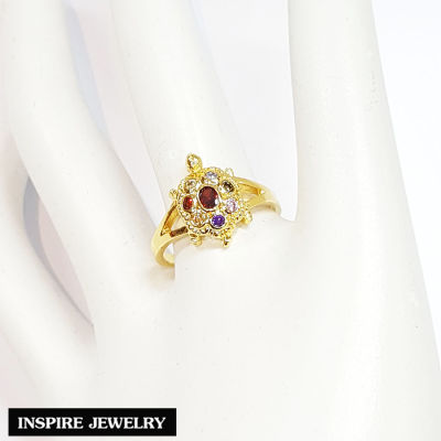 Inspire Jewelry ,แหวนเต่านพเก้า ประดับพลอยนพเก้า ตัวเรือนหุ้มทอง24K นำโชค เสริมดวง