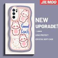 เคส JIUMOO สำหรับ OPPO เคส A54s A16 A16s ลายการ์ตูนกระต่ายโชคดีดีไซน์ใหม่สร้างสรรค์เคสโปร่งใสลายกล้องถ่ายรูปซิลิกาเจลฝาครอบป้องกัน Colour Wave Border เคสมือถือกันกระแทกแบบใสนิ่ม