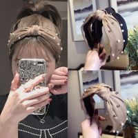 [COD] South Koreas new quality wholesale hair accessories Korean version of silk and satin fabric nail beads middle knotted wide-brimmed headband