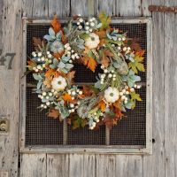 【LZ】✾✥  Pumpkin Maple Leaf Artificial Wreath Autumn Door Wreath Colheita Outono Natal Halloween Decoração de suspensão em casa