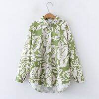 European and American style womens new flower print loose lapel long-sleeved fashion shirt