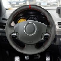 For Renault Megane 2 2003 2004 - 2008 Kangoo 2008 Scenic 2 2003 - 2009 Car Steering Wheel Cover Trim Black Leather with red trip Steering Wheels Acces