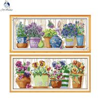 【CC】 The Pottings on the Windowsill Patterns Kits 11CT Printed Fabric 14CT Canvas Cross-stitch Embroidery Thread Sets