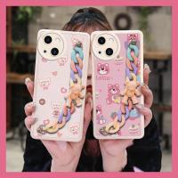 protective case phone case Phone Case For iphone14 Back Cover imitation leather soft shell Little Bear Color Chain cute