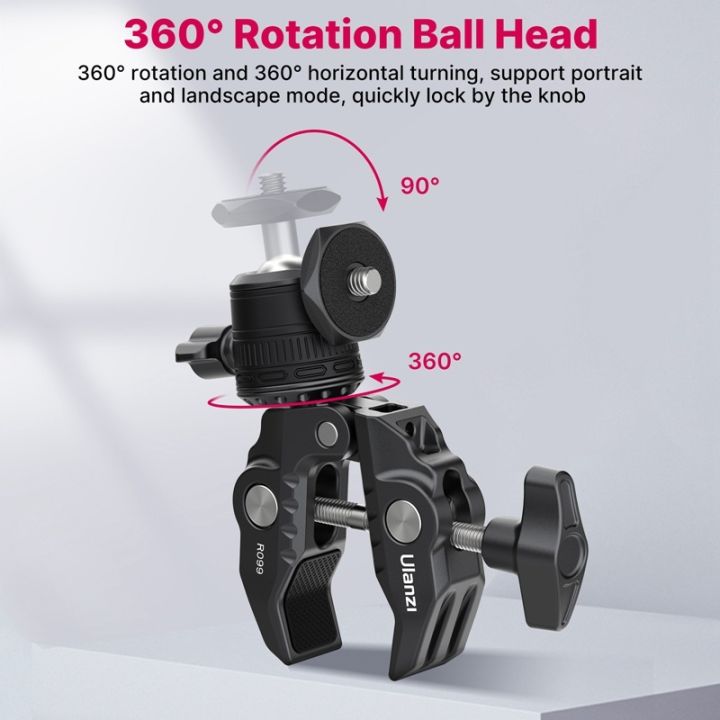 ulanzi-r099-โลหะ-super-clamp-พร้อม-360-rotation-mini-ball-head-bracket-mount-1-4-ถึง-1-4-สกรูสำหรับ-rig-monitor-dslr-motorcycle