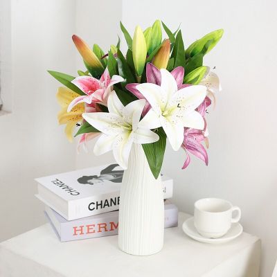 41cm Lily Artificial Flower Fake Lily Bouquet for Wedding Home Hotel Restaurant Office Outdoor Garden Decoration Spine Supporters